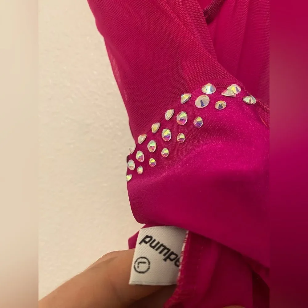 Pumpers dance costume competition, custom solo hot pink illusion lyrical LC